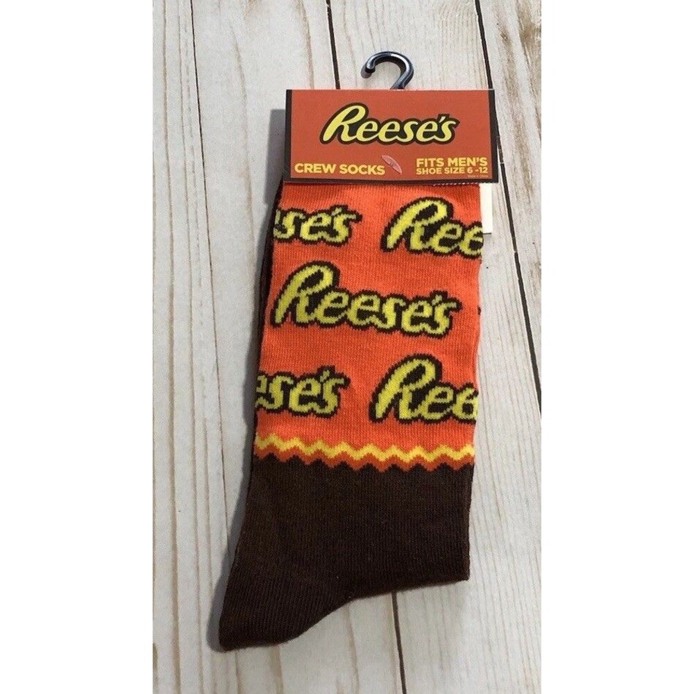 Reese’s Candy Novelty Funky Print Crew Socks Sz 6-12 Adult Pair Odd Sox Gift NEW